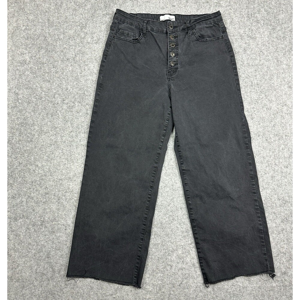 Vervet Jeans Women 32 Faded Black High Rise Button Wide Leg Stretch Denim Grunge